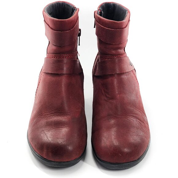 KEEN Red Leather Wedge Heel Ankle Boots Zip - Picture 3 of 7